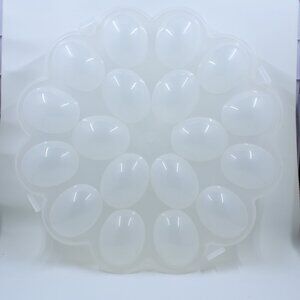 Refrigerator Egg Holder Round Plastic Carrier Tray Holds 18 Deviled Eggs